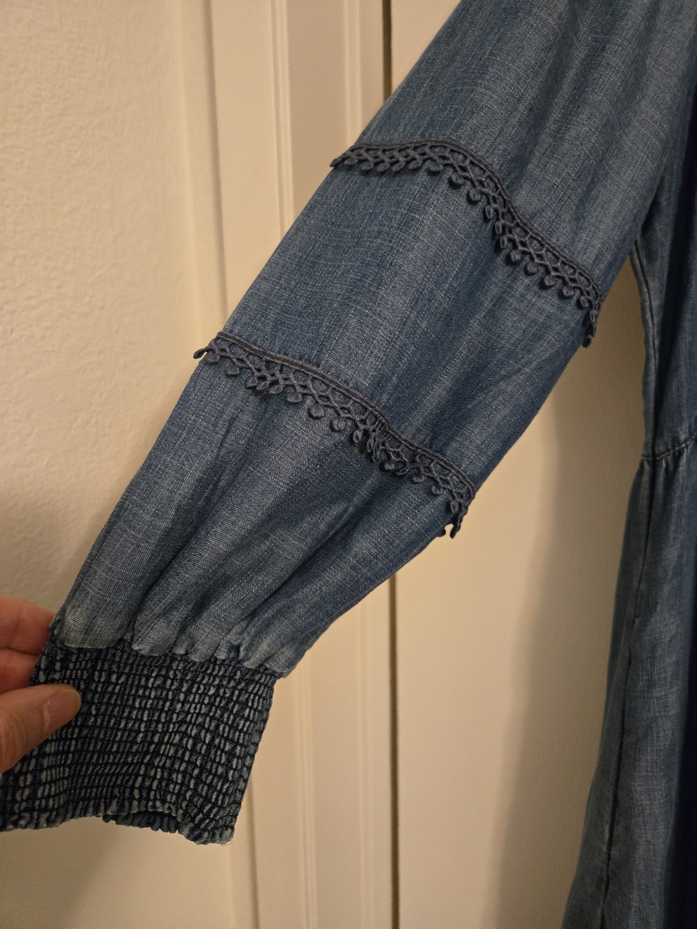 Chico's Blue Denim Tiered V-Neck Dress - Picture 5 of 6